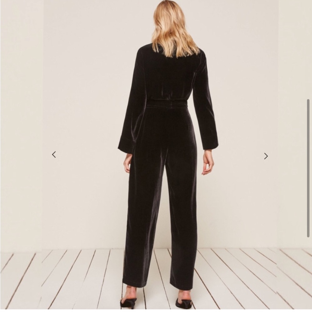 NWOT Reformation silk/rayon blend Black Velvet Jumpsuit - Picture 3 of 9